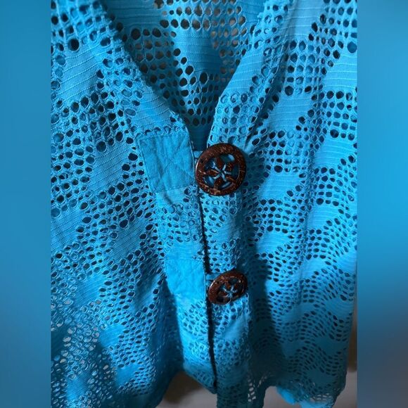 Mirror Image Vneck Mesh 3/4 Sleeve Cardigan Size L Aqua - Picture 4 of 7